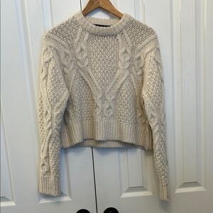 French Connection Cropped Cable Knit Sweater in Cream